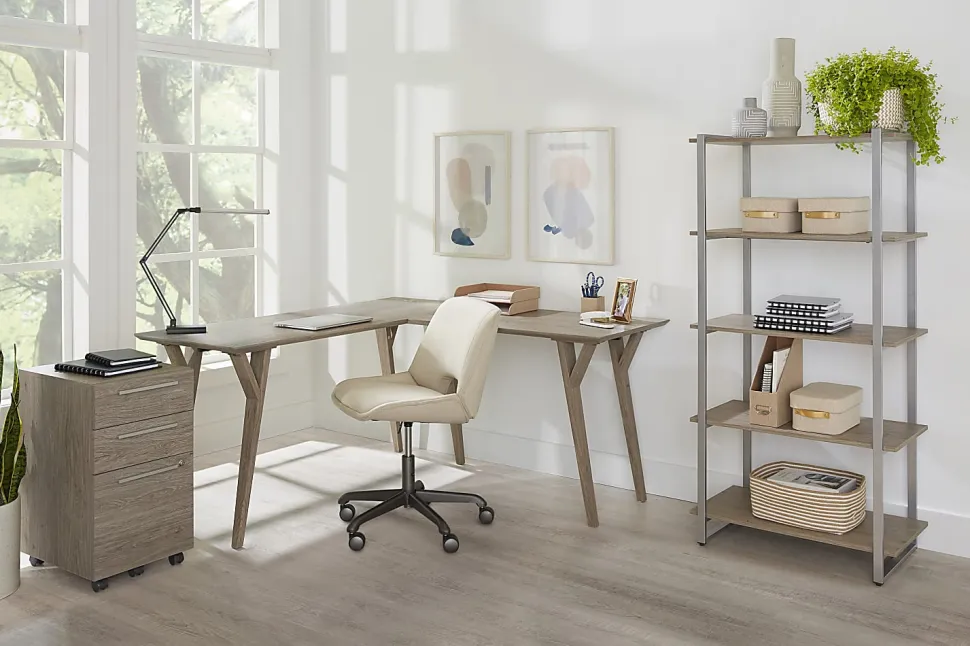 Realspace® Trezza 62"W L-Shaped Computer Desk, Light Oak