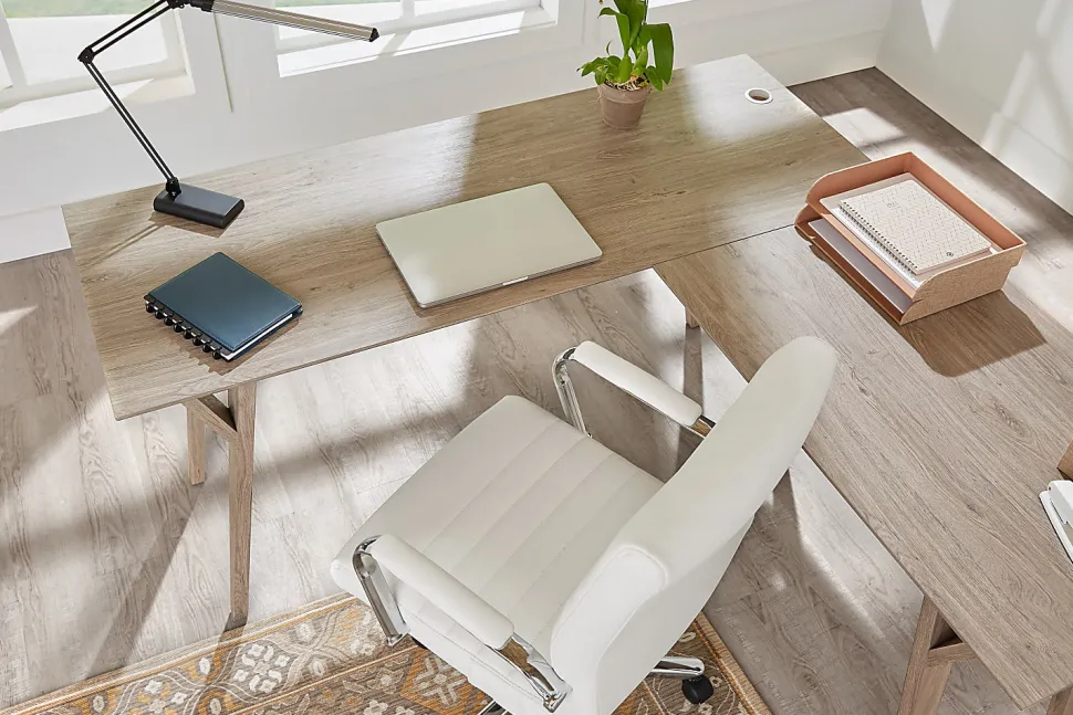 Realspace® Trezza 62"W L-Shaped Computer Desk, Light Oak