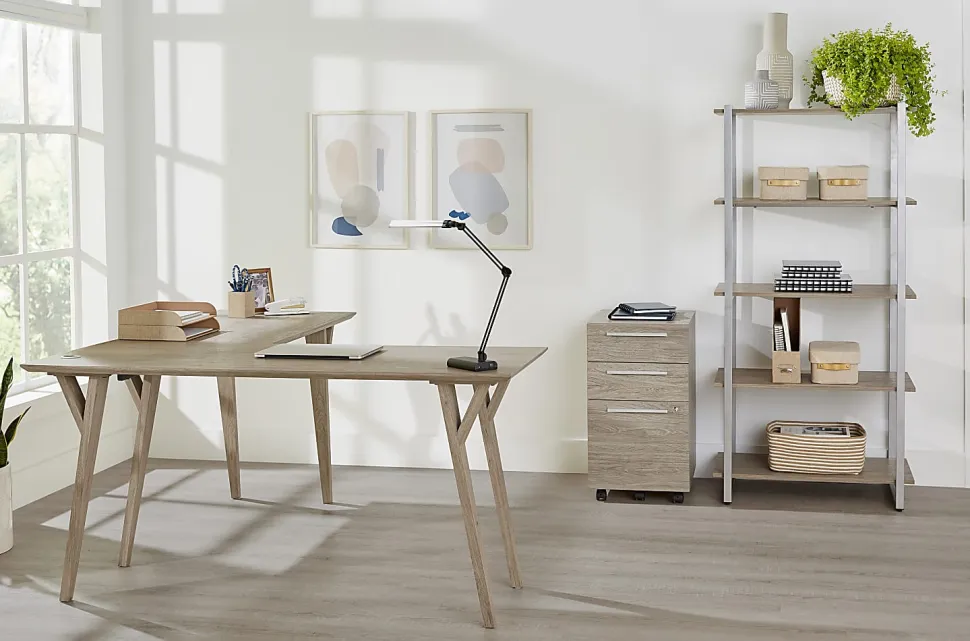 Realspace® Trezza 62"W L-Shaped Computer Desk, Light Oak