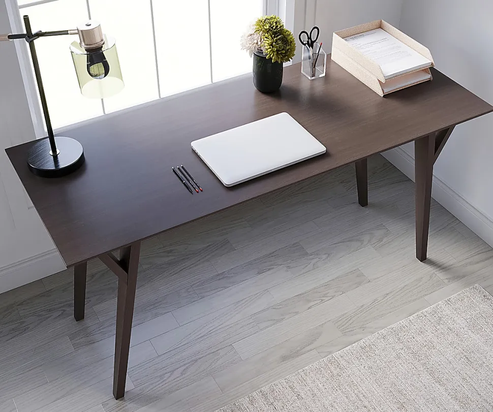 Realspace® Trezza 60"W Writing Desk, Warm Walnut