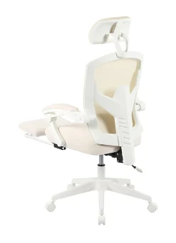 Realspace® Vallori Mesh/Fabric High-Back Chair With Retractable Footrest, Cream/White, BIFMA Compliant