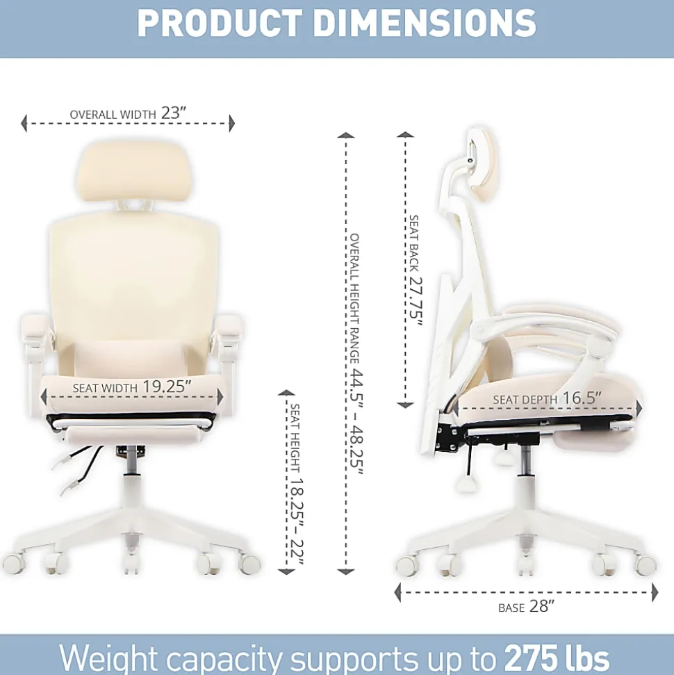 Realspace® Vallori Mesh/Fabric High-Back Chair With Retractable Footrest, Cream/White, BIFMA Compliant