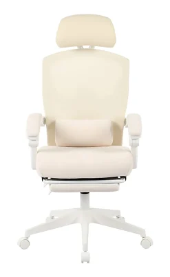Realspace® Vallori Mesh/Fabric High-Back Chair With Retractable Footrest, Cream/White, BIFMA Compliant