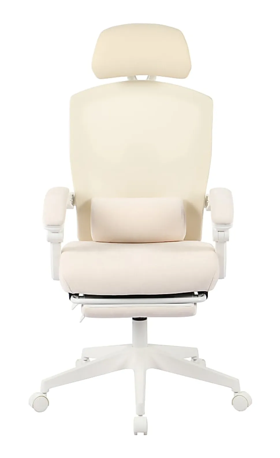 Realspace® Vallori Mesh/Fabric High-Back Chair With Retractable Footrest, Cream/White, BIFMA Compliant