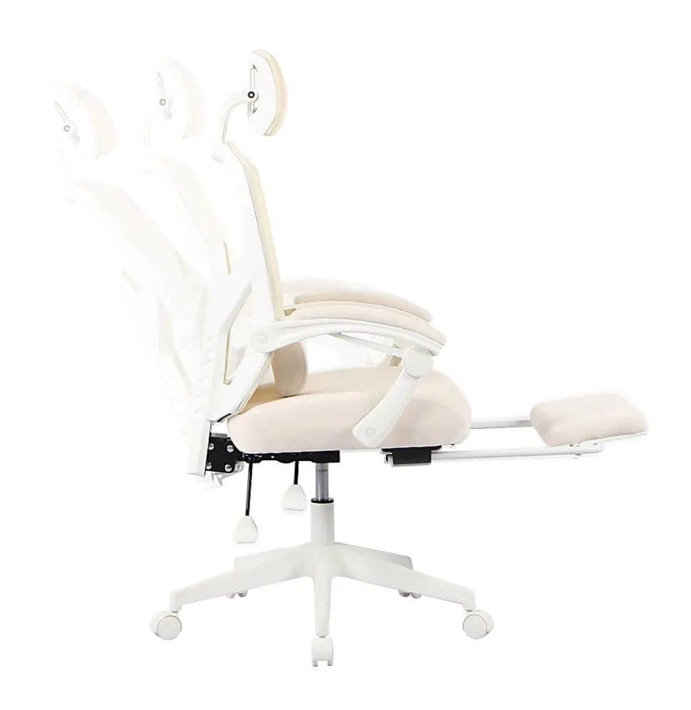 Realspace® Vallori Mesh/Fabric High-Back Chair With Retractable Footrest, Cream/White, BIFMA Compliant