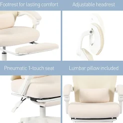 Realspace® Vallori Mesh/Fabric High-Back Chair With Retractable Footrest, Cream/White, BIFMA Compliant