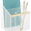 Realspace® Vayla Acrylic 3-Compartment Pen Holder, 4-7/8”H x 4”W x 4-1/8”D, Clear/Gold