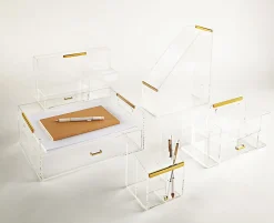 Realspace® Vayla Acrylic 3-Compartment Pen Holder, 4-7/8”H x 4”W x 4-1/8”D, Clear/Gold