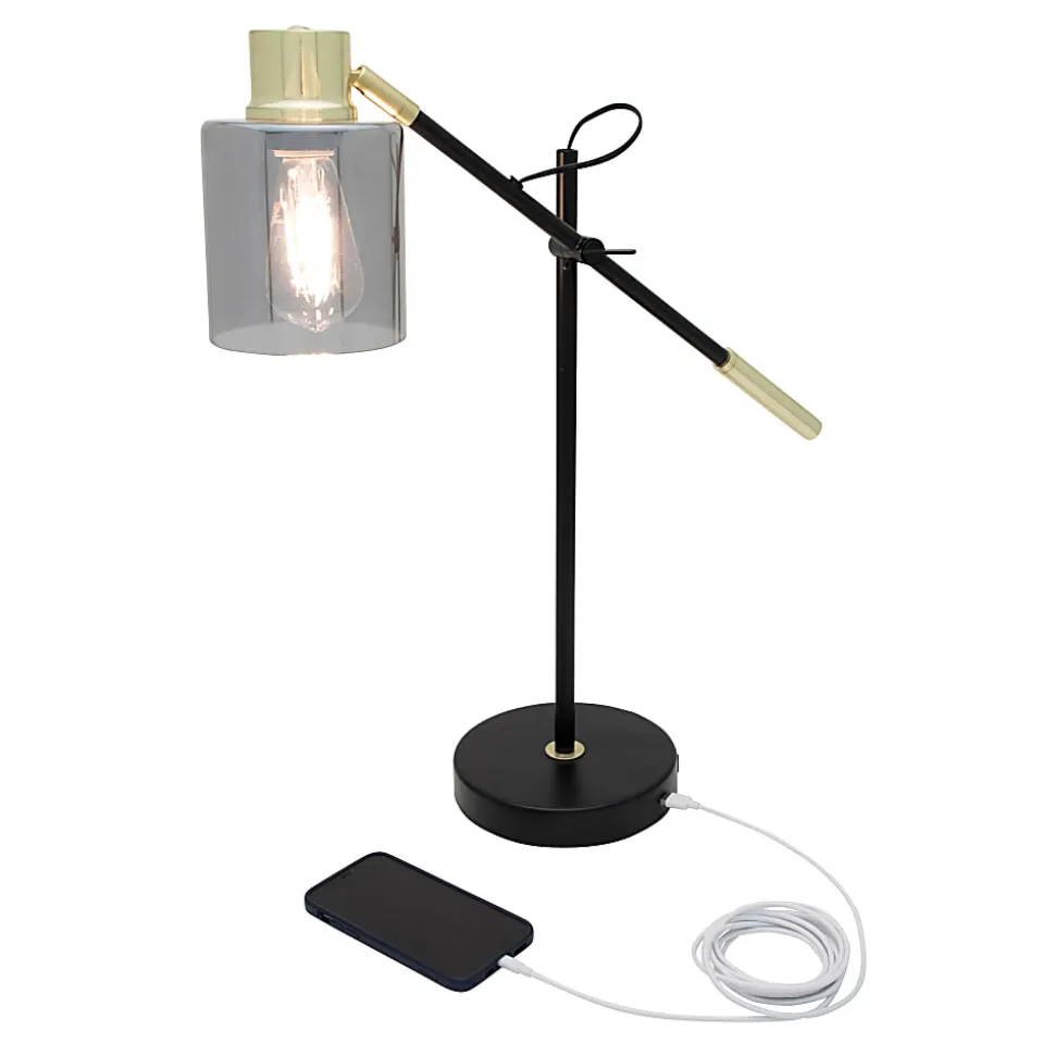 Realspace™ Veretti 23"H Modern Tilt-Arm Lamp, Adjustable, Smokey Gray Shade/Black Base