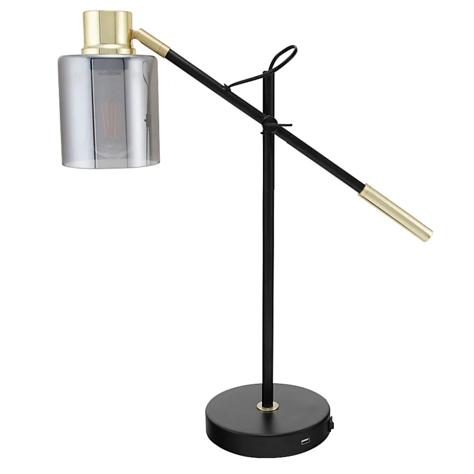 Realspace™ Veretti 23"H Modern Tilt-Arm Lamp, Adjustable, Smokey Gray Shade/Black Base