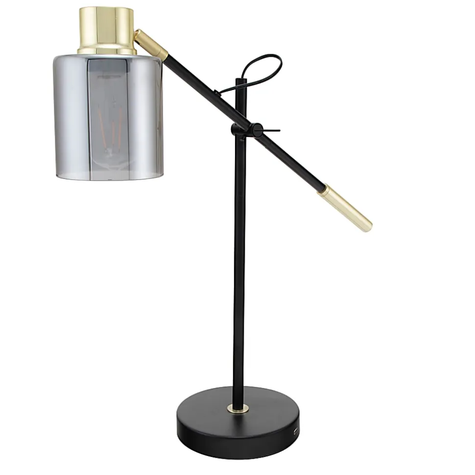 Realspace™ Veretti 23"H Modern Tilt-Arm Lamp, Adjustable, Smokey Gray Shade/Black Base