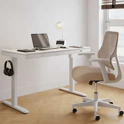 Realspace® 47” Vetra Electric Height-Adjustable Standing Desk, White, BIFMA Compliant