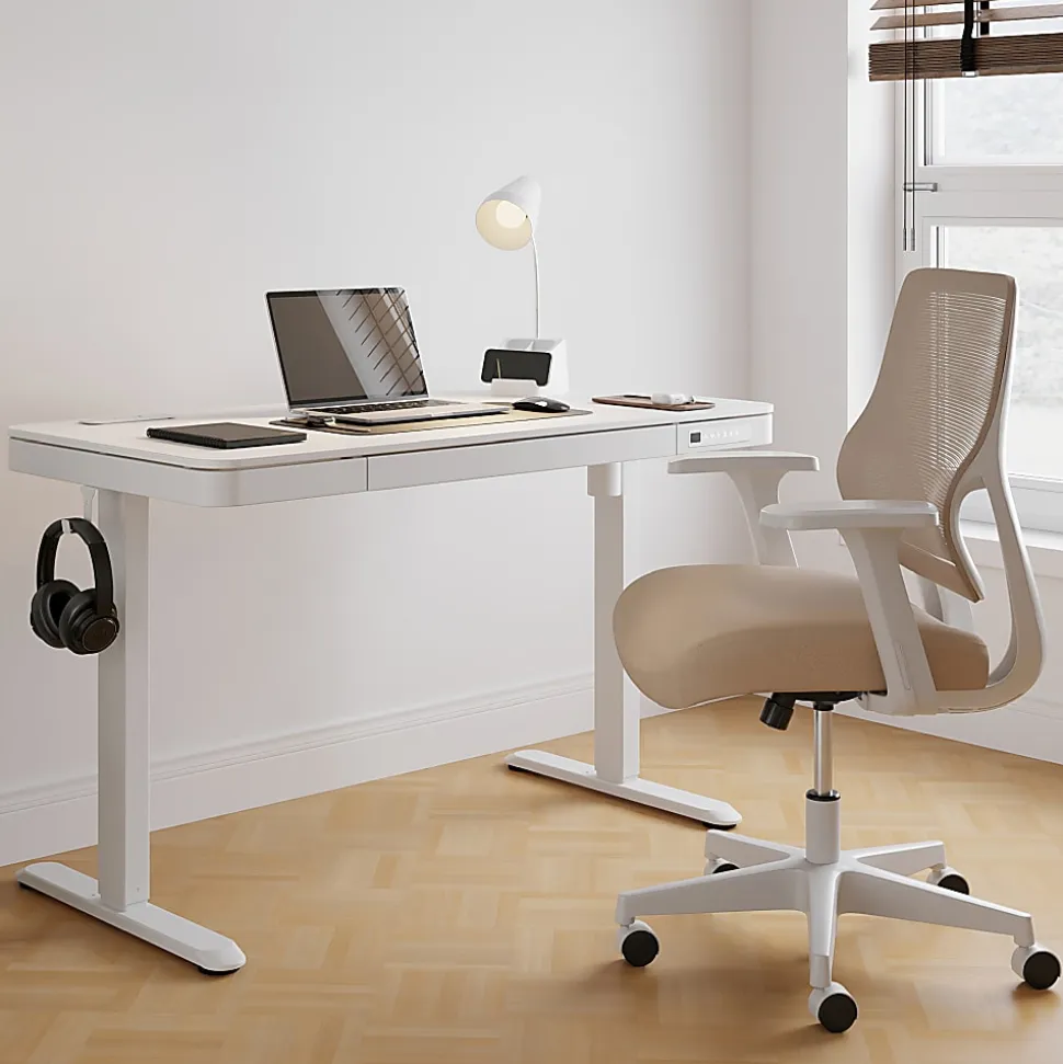 Realspace® 47” Vetra Electric Height-Adjustable Standing Desk, White, BIFMA Compliant