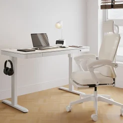Realspace® 47” Vetra Electric Height-Adjustable Standing Desk, White, BIFMA Compliant