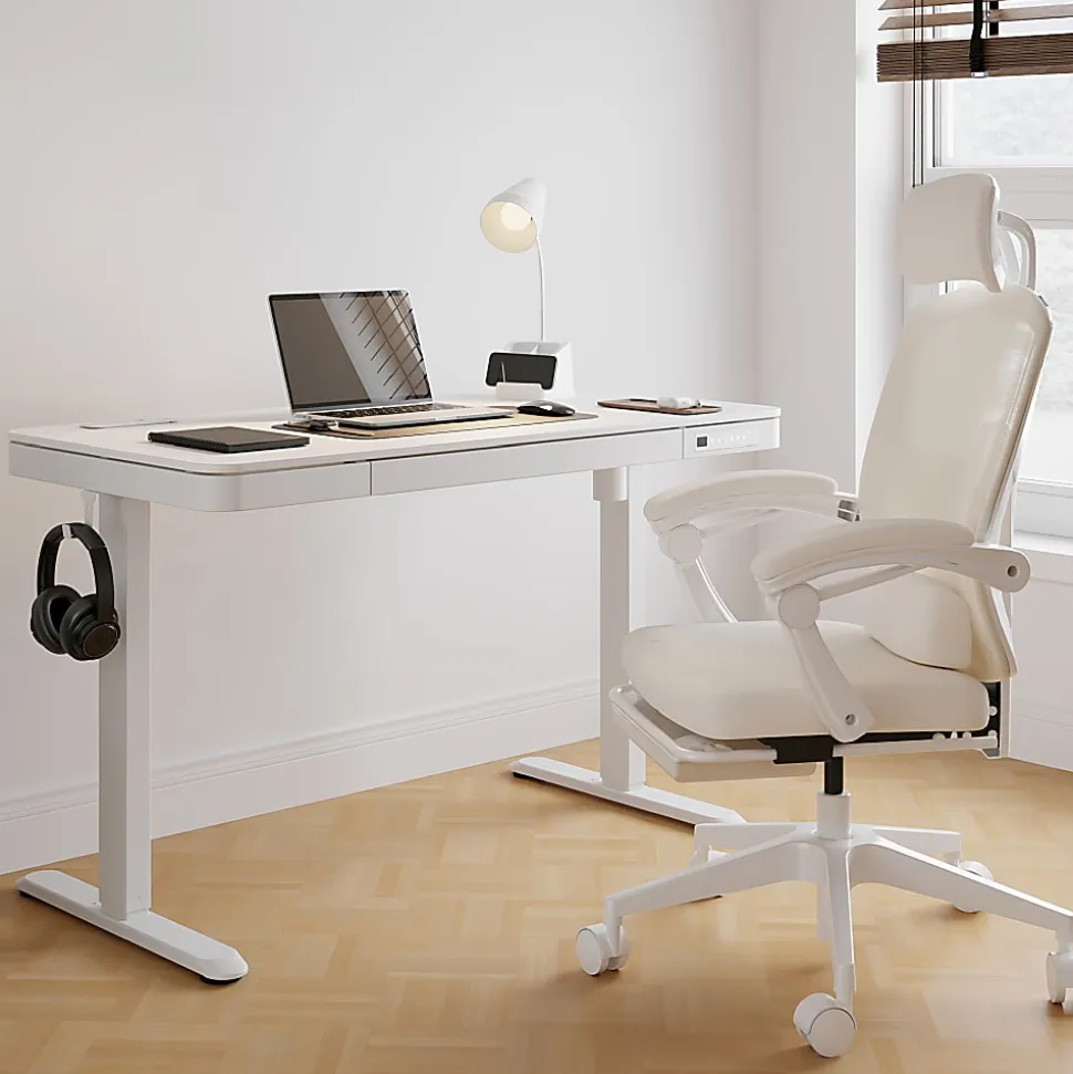 Realspace® 47” Vetra Electric Height-Adjustable Standing Desk, White, BIFMA Compliant