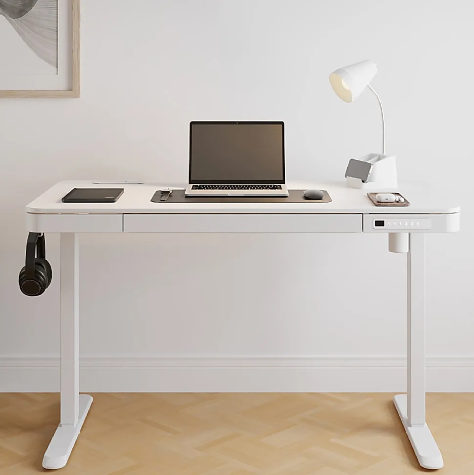 Realspace® 47” Vetra Electric Height-Adjustable Standing Desk, White, BIFMA Compliant