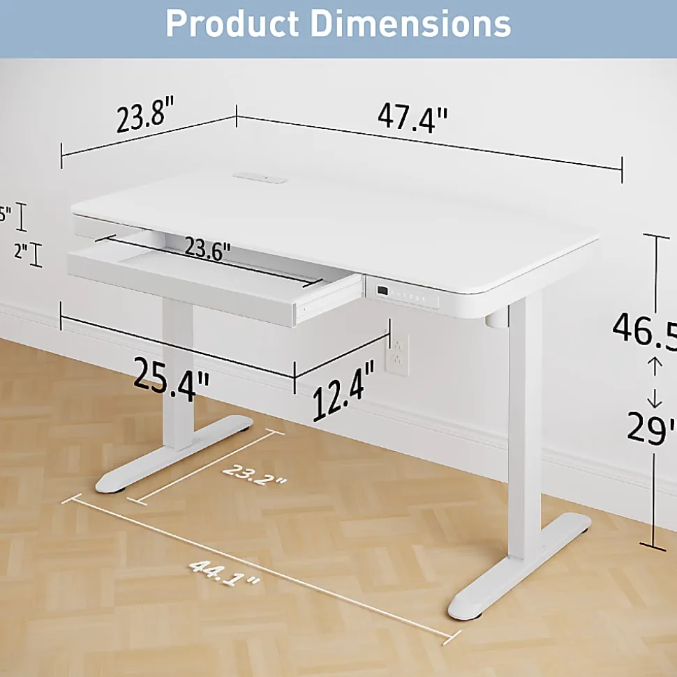 Realspace® 47” Vetra Electric Height-Adjustable Standing Desk, White, BIFMA Compliant