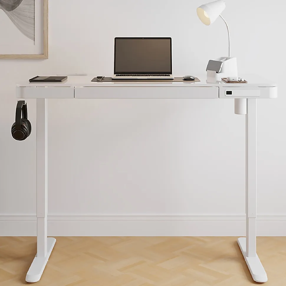 Realspace® 47” Vetra Electric Height-Adjustable Standing Desk, White, BIFMA Compliant