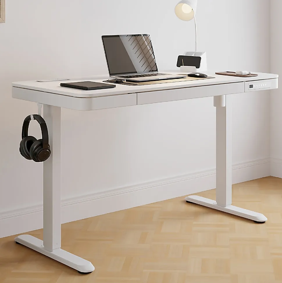Realspace® 47” Vetra Electric Height-Adjustable Standing Desk, White, BIFMA Compliant