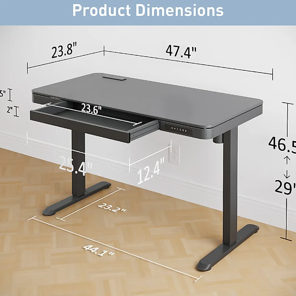 Realspace® 47” Vetra Electric Height-Adjustable Standing Desk, Black, BIFMA Compliant