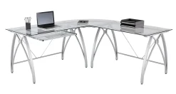 Realspace® Vista Glass 76"W L-Shape Corner Desk, Silver