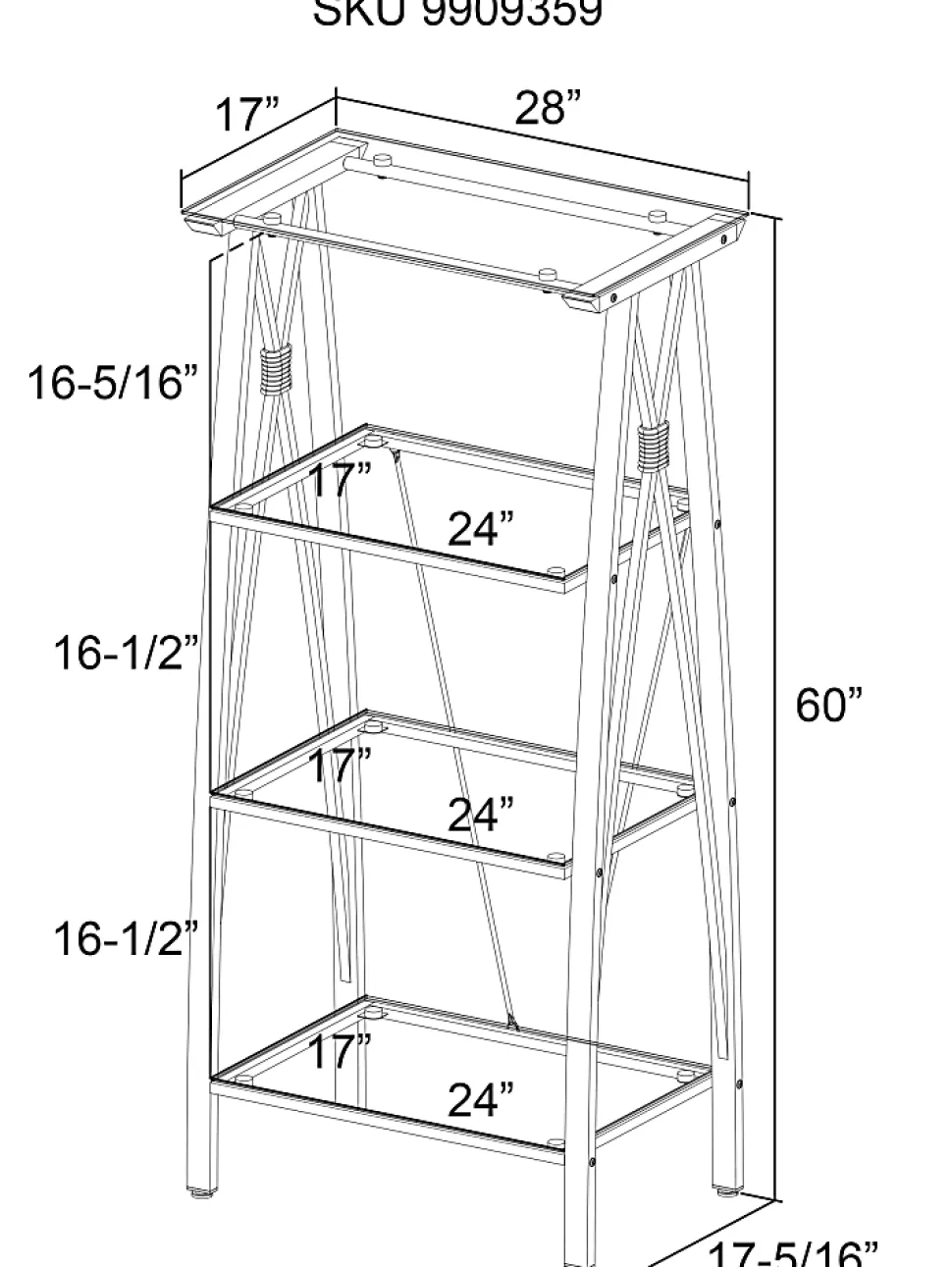 Realspace® Vista 60"H 4-Shelf Glass/Metal Bookcase, Clear/Silver