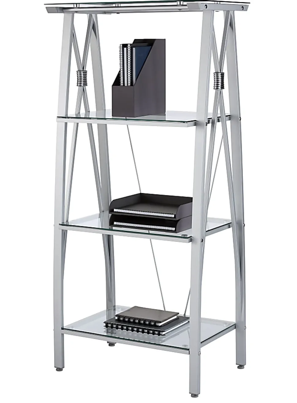 Realspace® Vista 60"H 4-Shelf Glass/Metal Bookcase, Clear/Silver