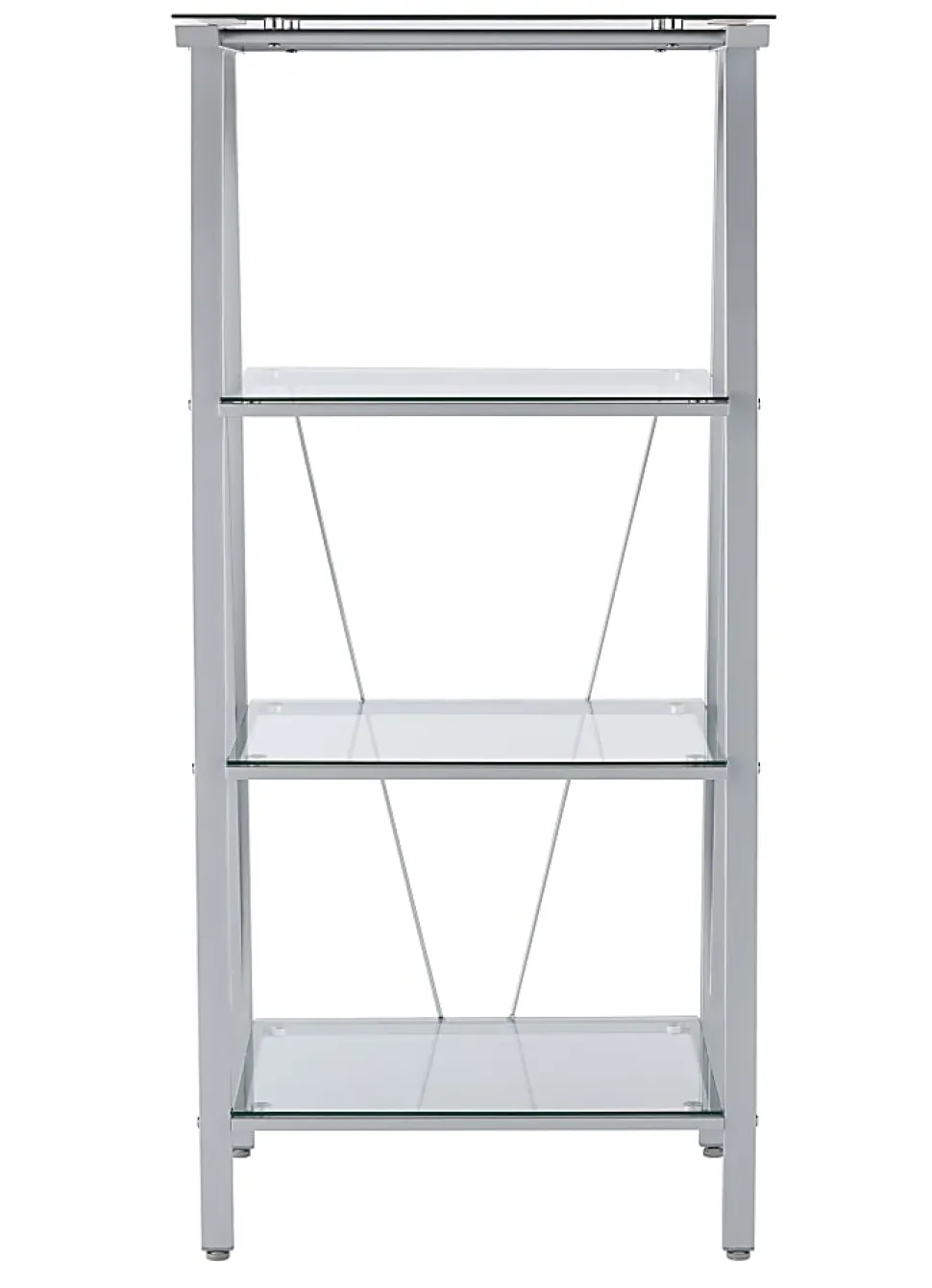 Realspace® Vista 60"H 4-Shelf Glass/Metal Bookcase, Clear/Silver