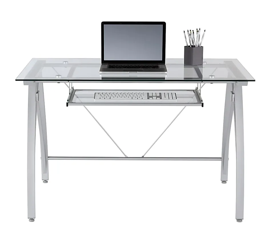 Realspace® Vista 48"W Glass Computer Desk, Silver