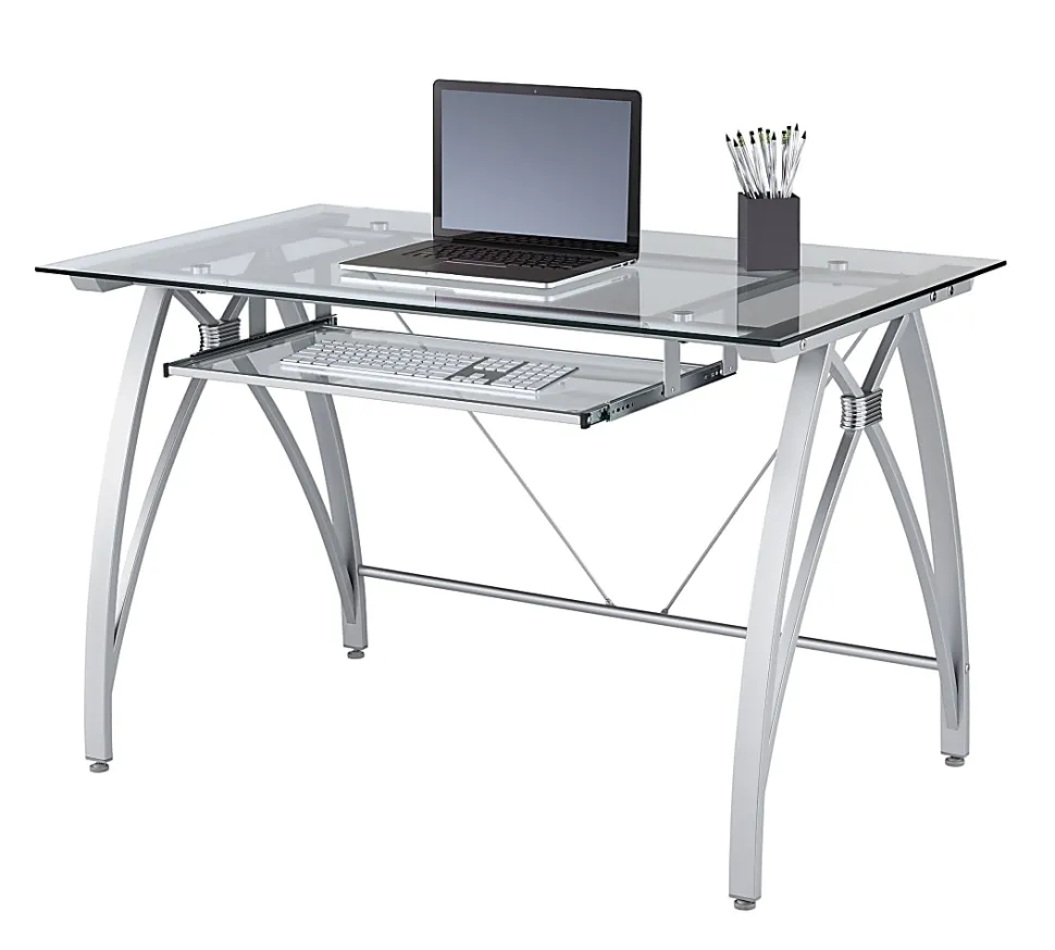 Realspace® Vista 48"W Glass Computer Desk, Silver
