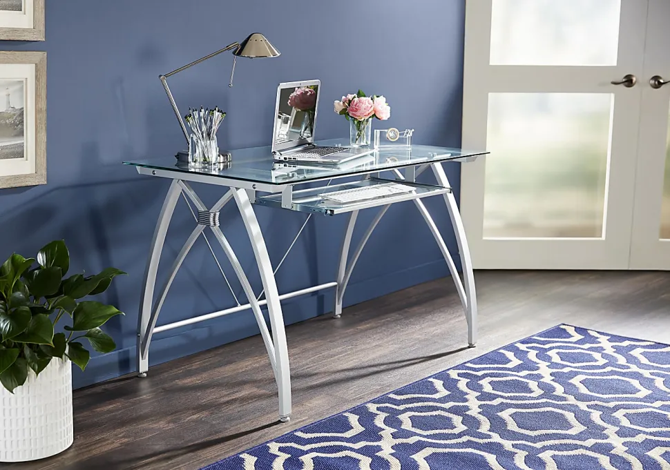 Realspace® Vista 48"W Glass Computer Desk, Silver