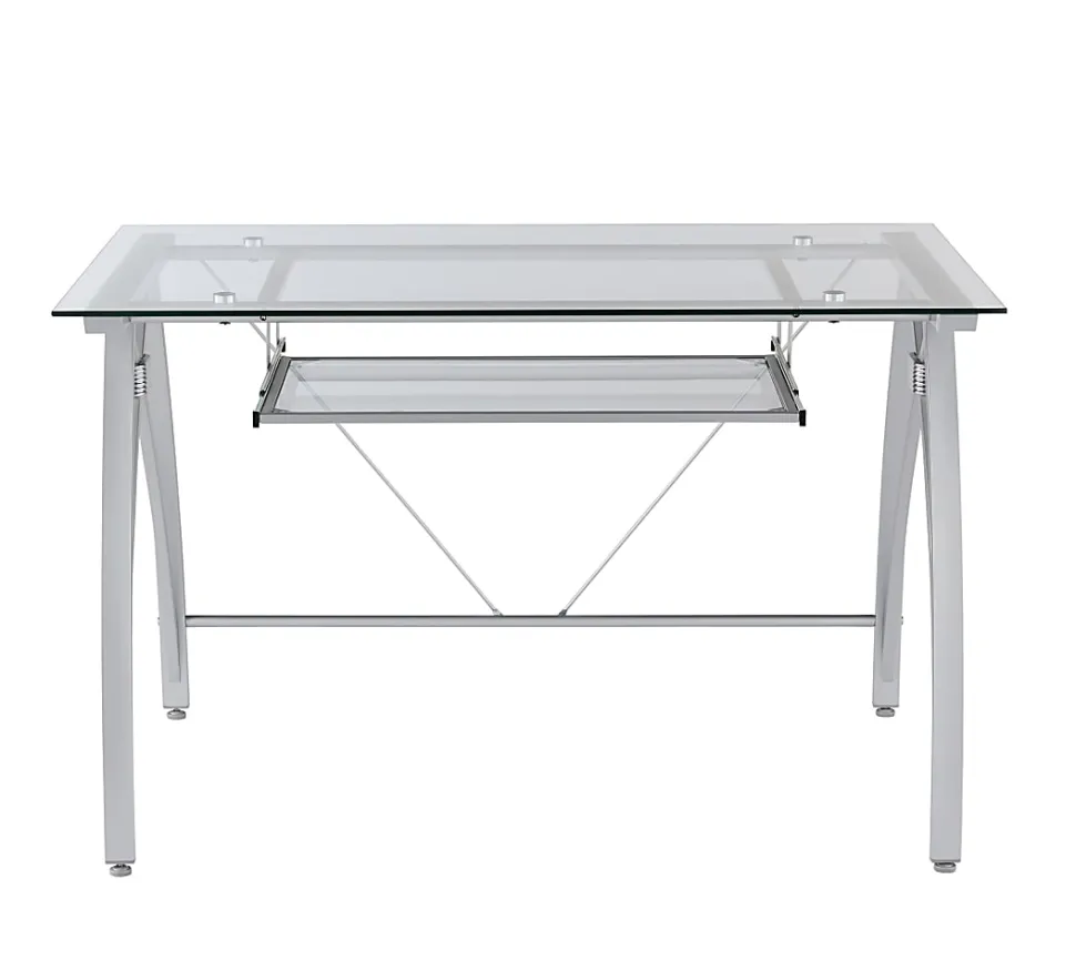 Realspace® Vista 48"W Glass Computer Desk, Silver