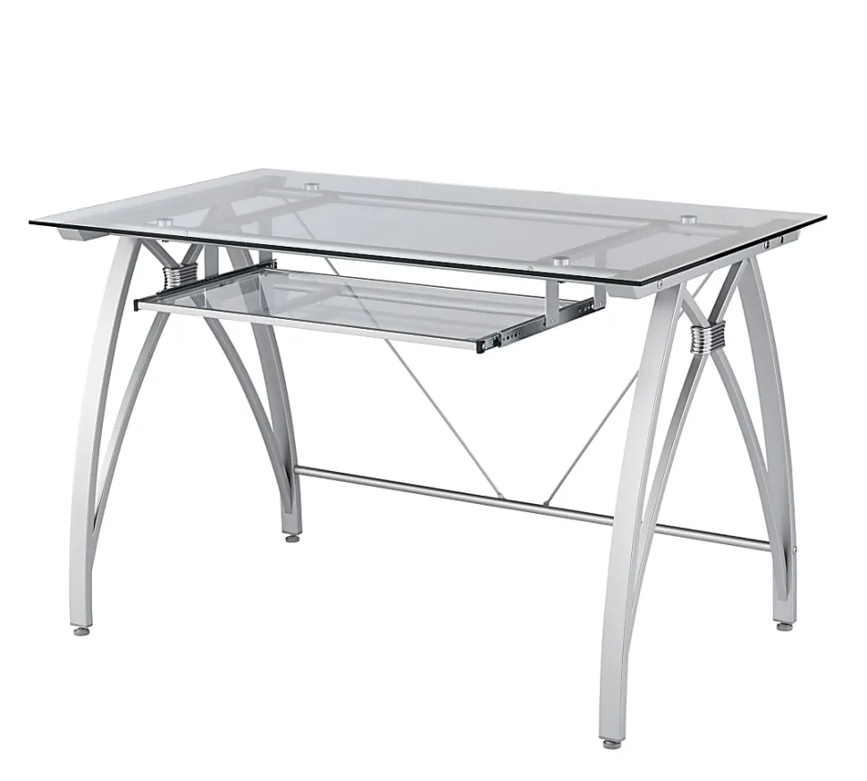 Realspace® Vista 48"W Glass Computer Desk, Silver