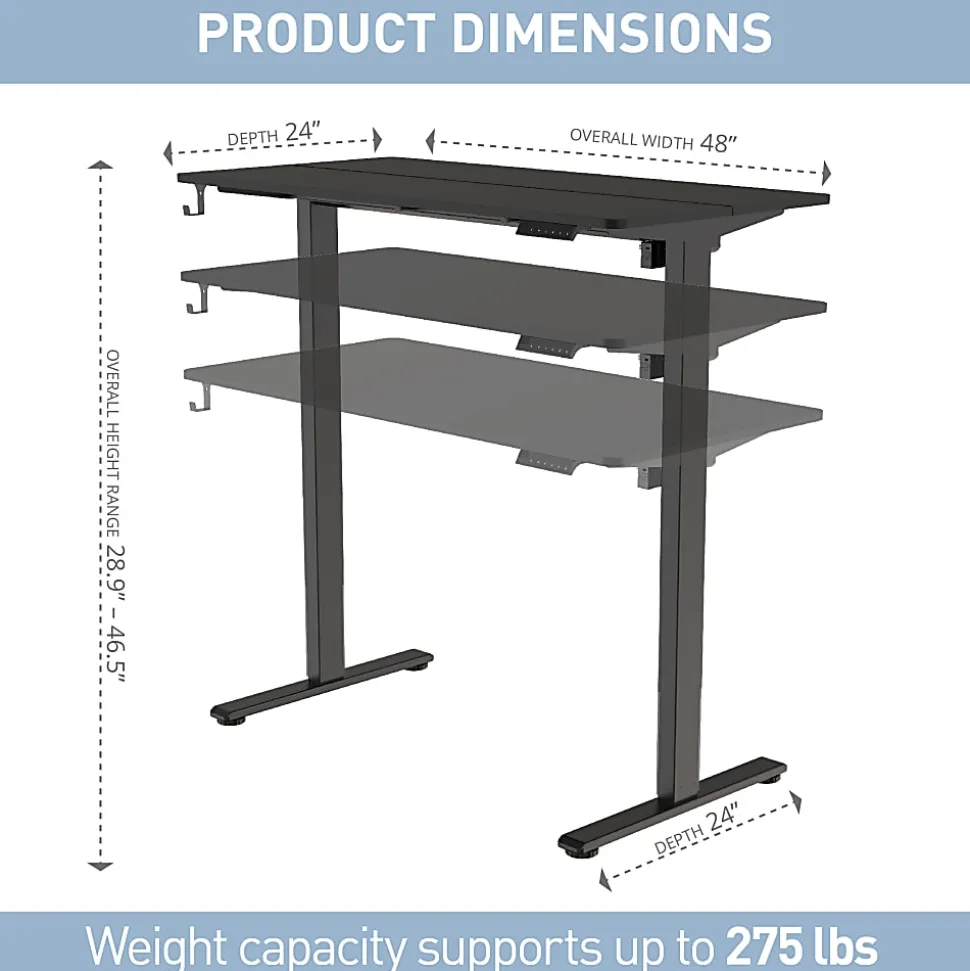 Realspace® 48”W Essential Electric Height Adjustable Standing Desk, Black