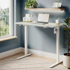 Realspace® 48”W Glass-Top Electric Height-Adjustable Standing Desk, White