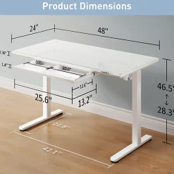 Realspace® 48”W Glass-Top Electric Height-Adjustable Standing Desk, White