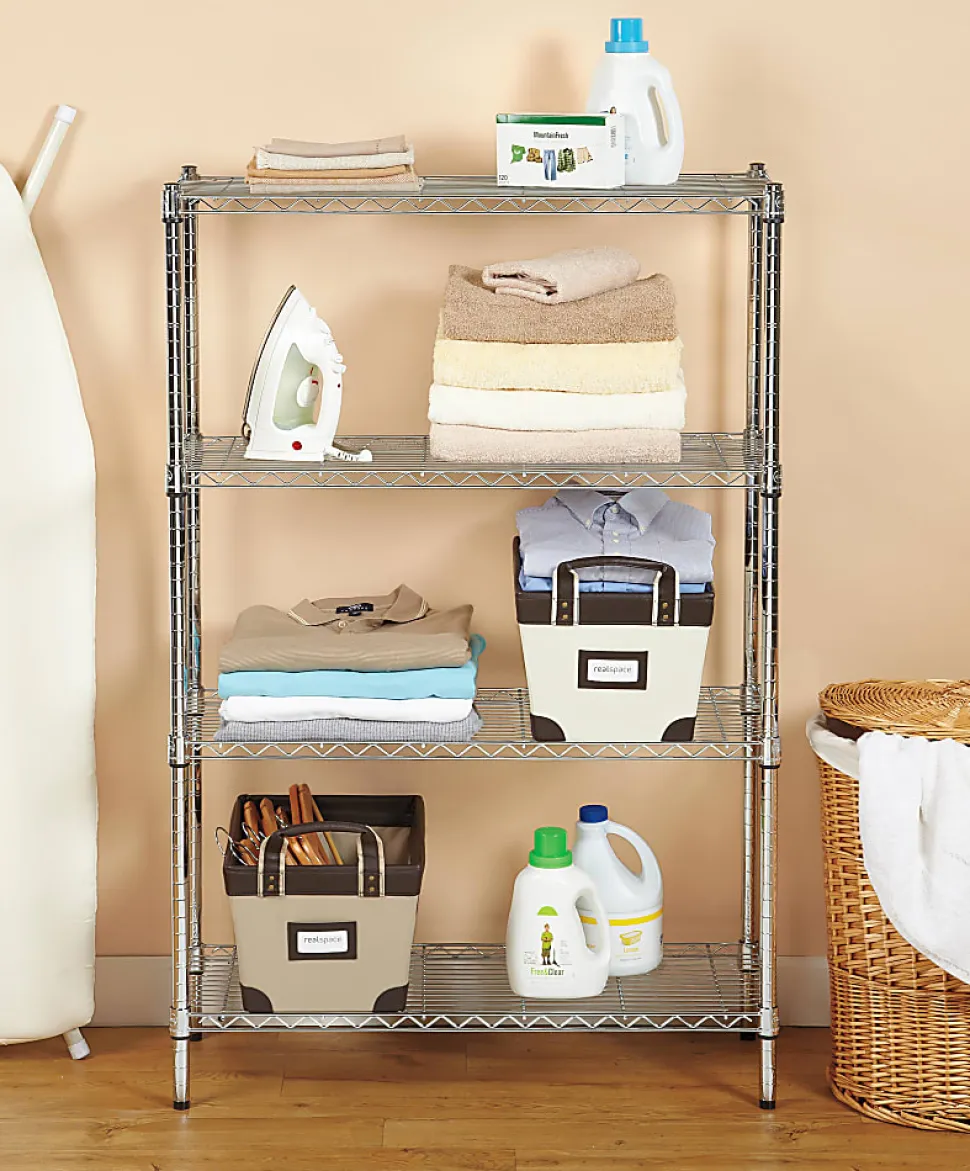 Realspace® Wire Shelving, 4-Shelves, 54"H x 36"W x 14"D, Chrome