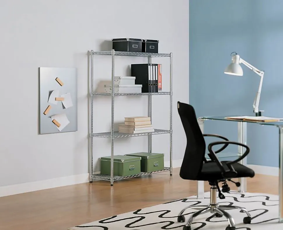 Realspace® Wire Shelving, 4-Shelves, 54"H x 36"W x 14"D, Chrome