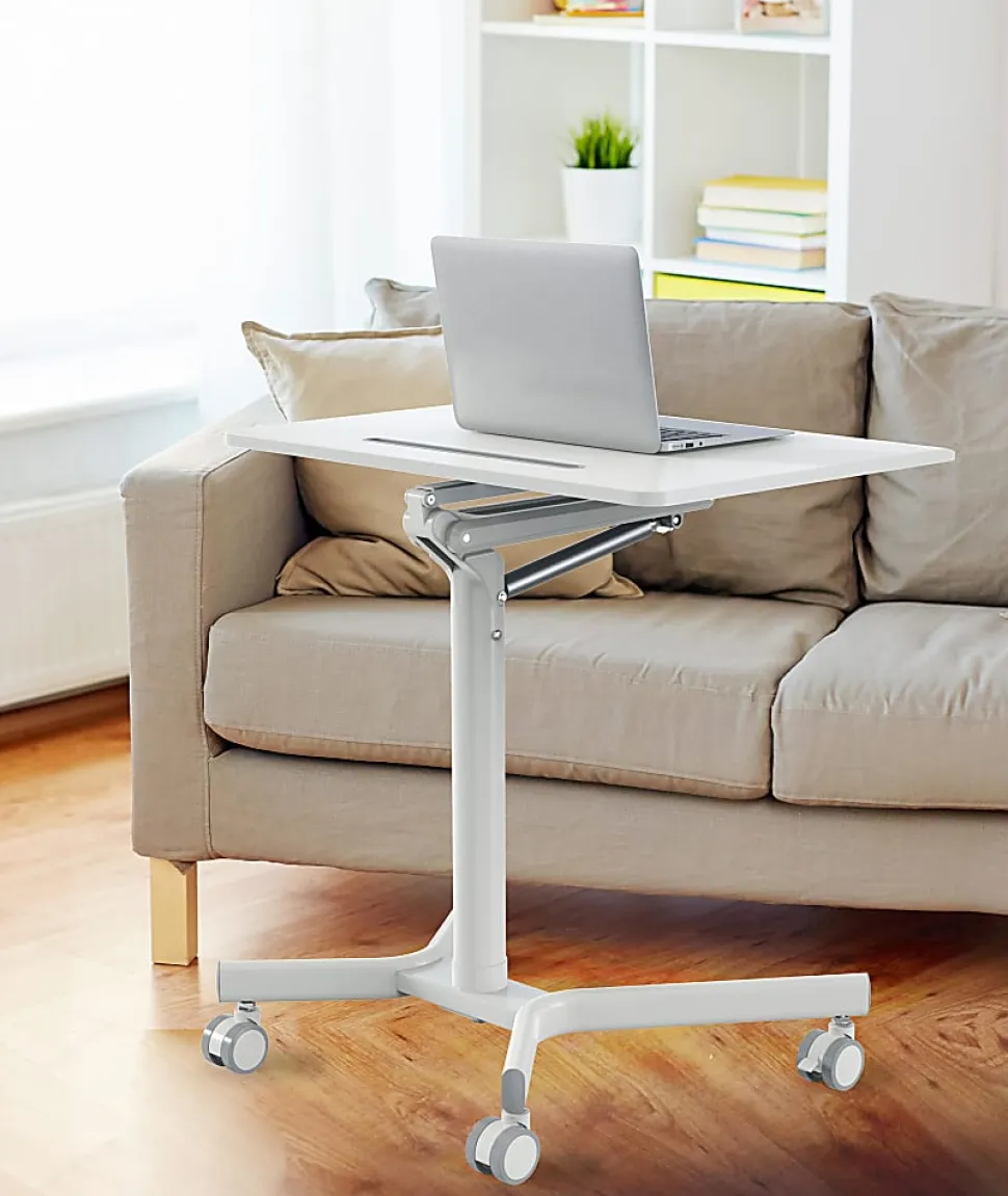 Realspace® 28"W Mobile Sit-to-Stand Compact Desk/Laptop Cart Workstation, 28-3/4"H x 28"W x 22-1/16"D, White