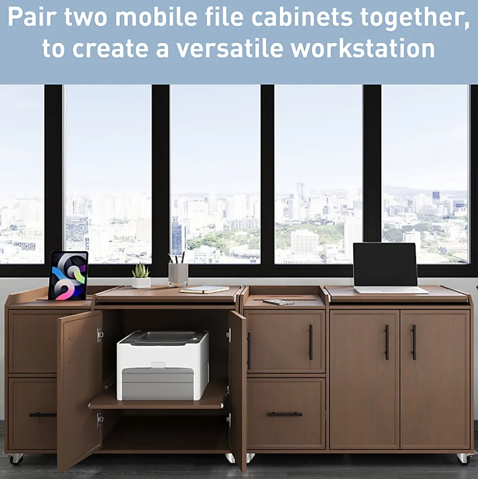 Realspace® 40”W Multifunction Mobile File Cabinet Printer Stand with Integrated Power & Charging, Espresso Oak, BIFMA Compliant