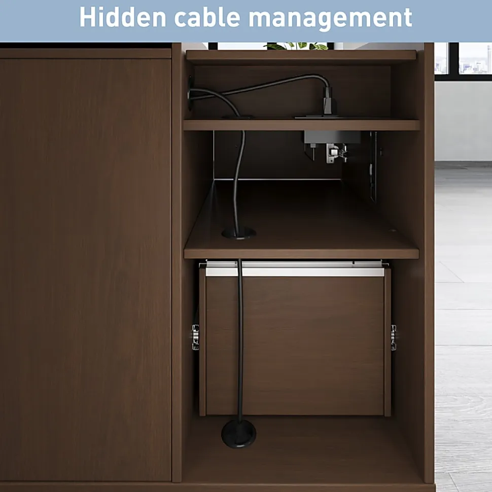 Realspace® 40”W Multifunction Mobile File Cabinet Printer Stand with Integrated Power & Charging, Espresso Oak, BIFMA Compliant