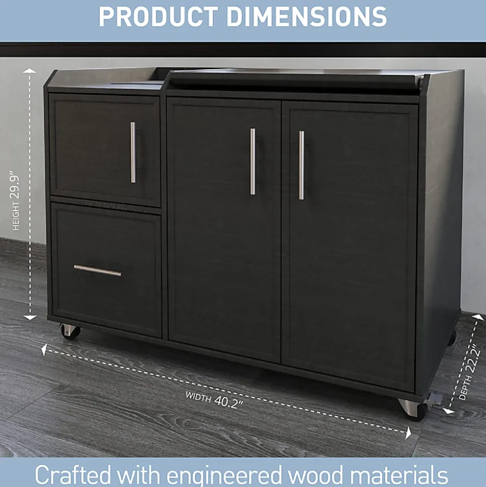 Realspace® 40”W Multifunction Mobile File Cabinet Printer Stand with Integrated Power & Charging, Espresso Oak, BIFMA Compliant
