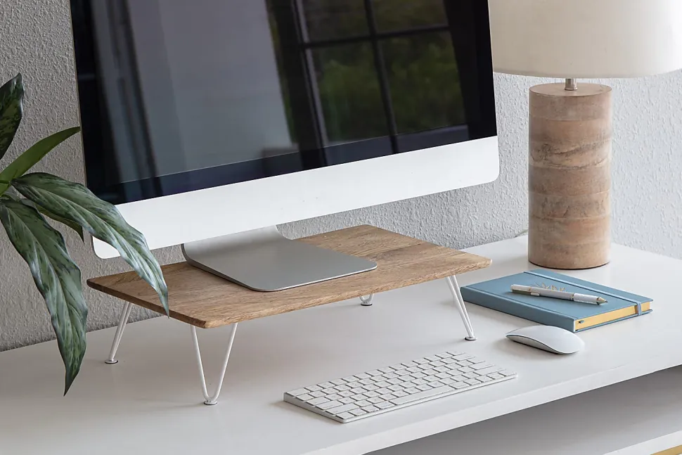 Realspace® Wood Monitor Stand, 4-3/4"H x 18"W x 10"D, Natural/White