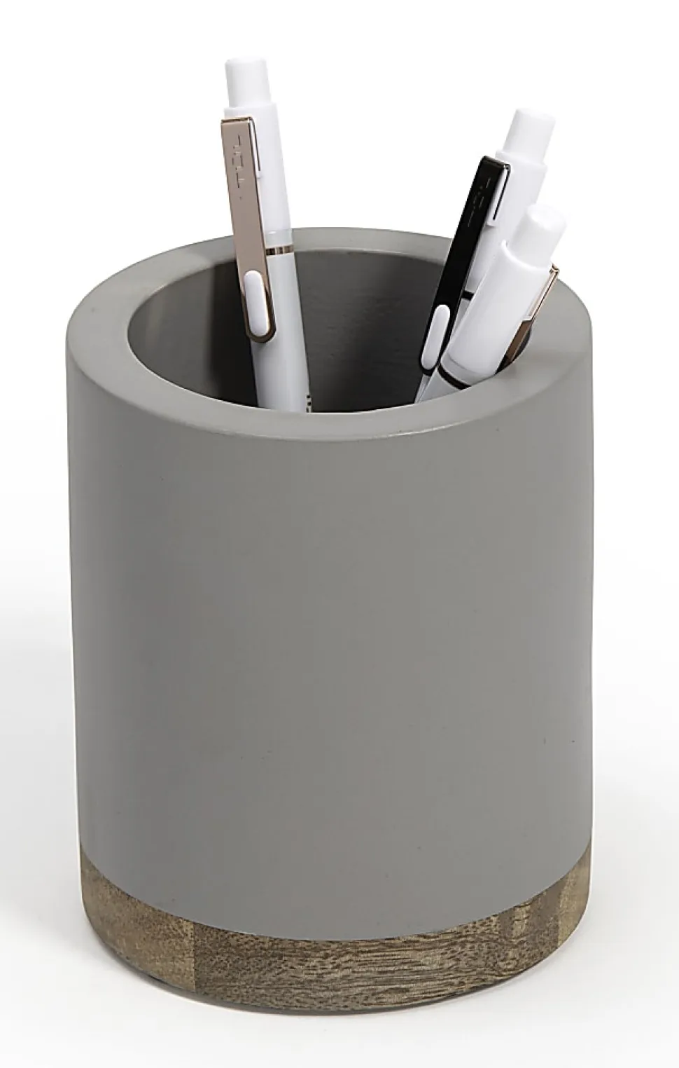 Realspace® Wood Pen Cup, 4-1/2"H x 3-1/2"W x 3-1/2"D, Gray/Natural