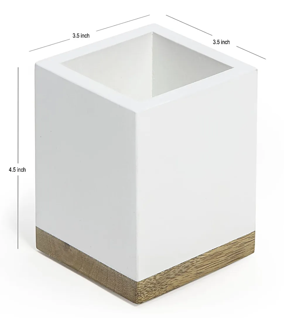 Realspace® Wood Pen Cup, 4-1/2"H x 3-1/2"W x 3-1/2"D, White/Natural
