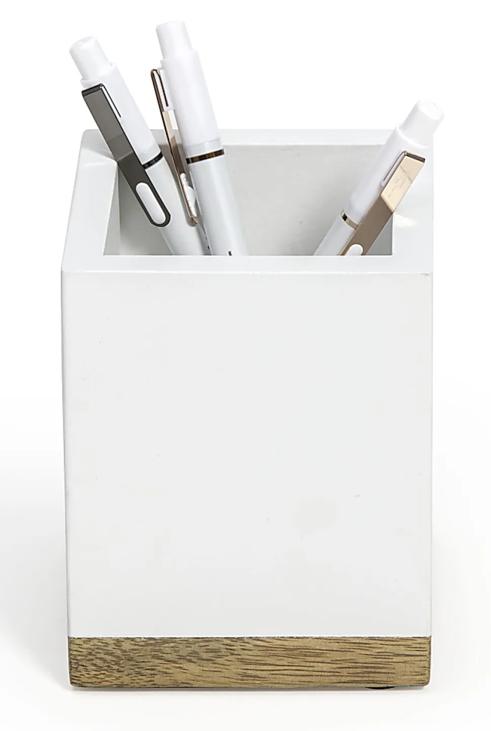 Realspace® Wood Pen Cup, 4-1/2"H x 3-1/2"W x 3-1/2"D, White/Natural