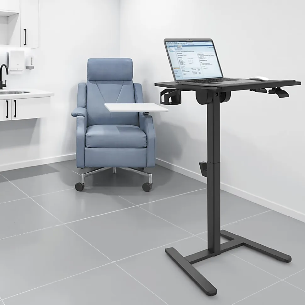 Realspace® 26"W Sit-to-Stand Compact Desk/Laptop Cart Mobile Workstation, 42-1/8”H x 26”W x 20”D, Black, BIFMA Compliant