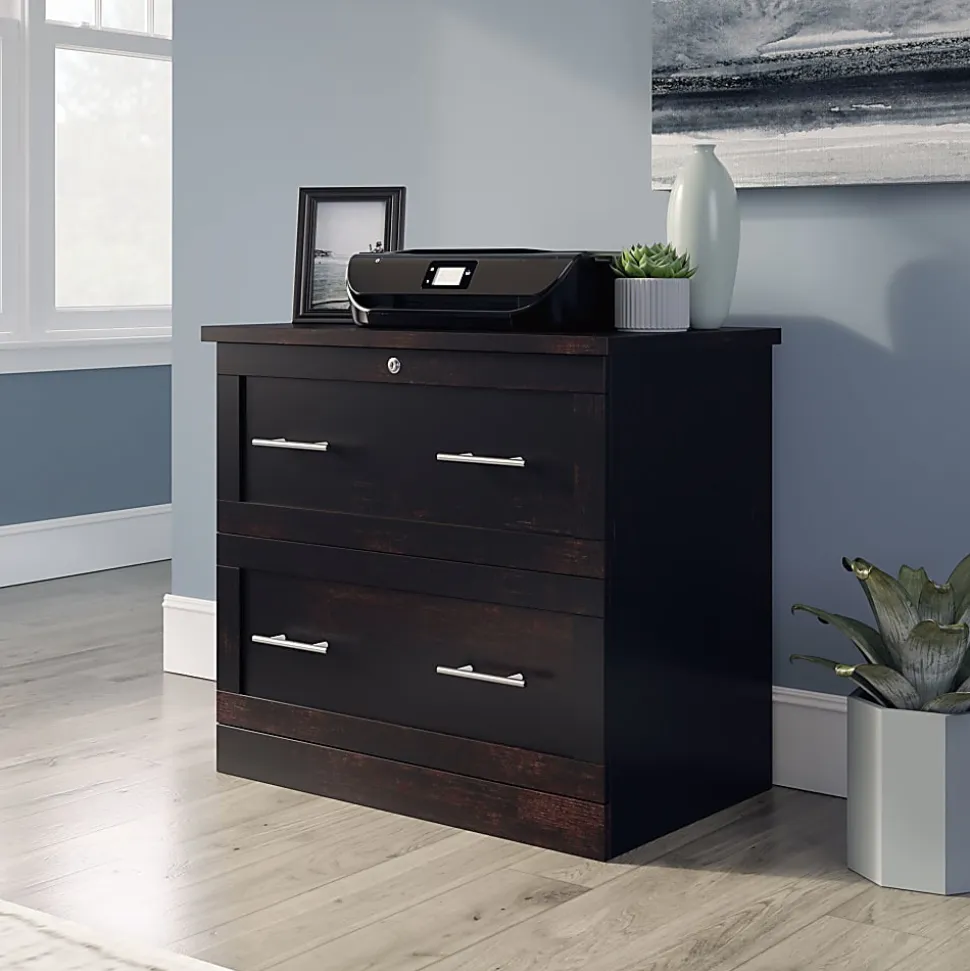 Realspace® 29-7/16"W x 18-1/2"D Lateral 2-Drawer File Cabinet, Peppered Black
