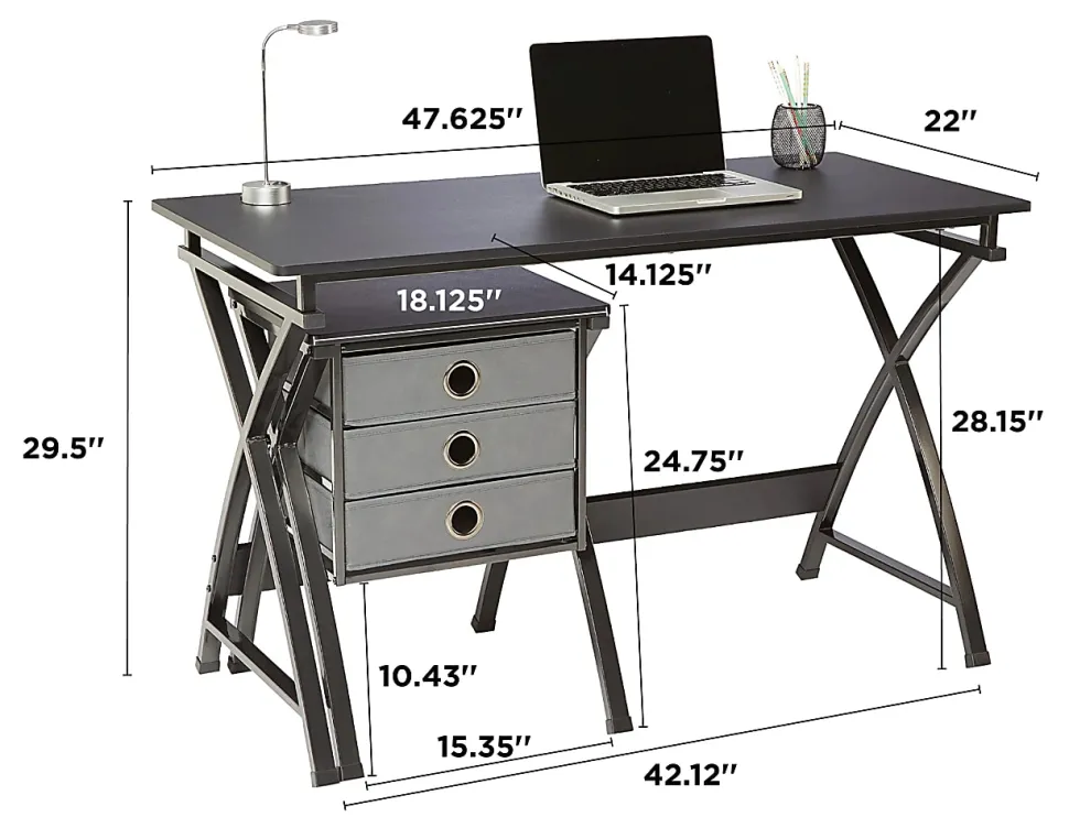 Realspace® X-Cross 48"W Computer Desk With File Cabinet, Black