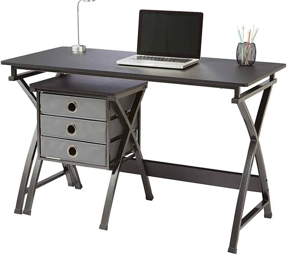 Realspace® X-Cross 48"W Computer Desk With File Cabinet, Black
